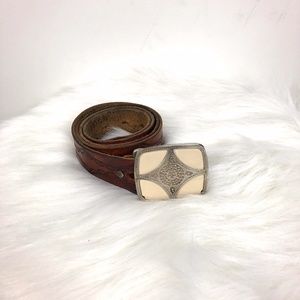 Vintage Tooled-Leather Belt With Buckle Size 41.5"